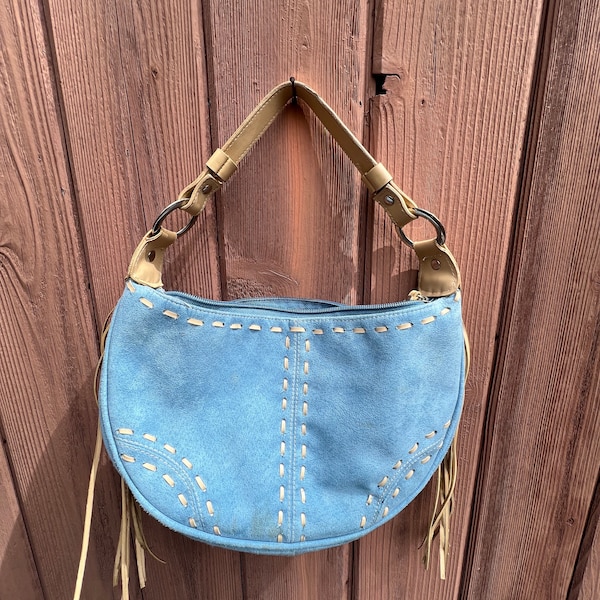 Vintage Y2K 90s blue bisou bisou suede purse small shoulder bag