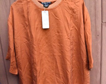 Vintage Muted Silk Orange Blouse with T-Shirt Vibe XL NWT