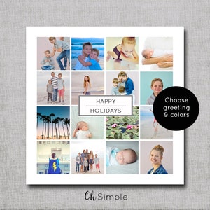 Christmas Cards Photo Collage, Square Holiday Card with 16 Photos, Instagram Holiday Card image 1