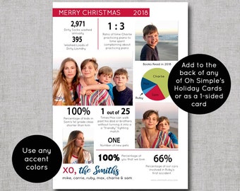 Year in Review Christmas Cards Statistic, Funny Holiday Cards, Typographic Christmas Card, Family Newsletter Christmas Cards