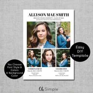 Graduation Party Invite Canva Template, Modern Grad Party Invite, Senior Photo Announcements
