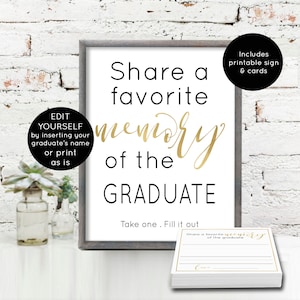 Memory of the Graduate Card Printable, 2025 Editable Graduation Cards, Gold Graduation Party Decorations, Favorite Memories