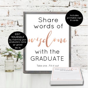 Words of Wisdom for the Graduate Rose Gold Printable, Class of 2025 Graduation Party Decorations Digital Download, Graduation Party Sign