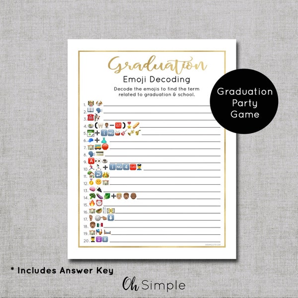 Graduation Games, Graduation Party Decorations, Emoji Graduation Party Game, School Emoji Game