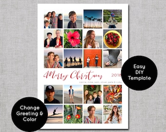 DIY Christmas Card Template,  Photo Collage Christmas Card Template