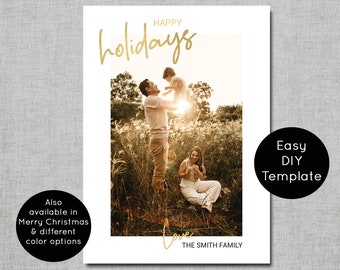 Modern Script Holiday Card Template,  DIY Photo Christmas Card Template