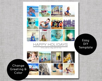 Photo Holiday Card Template,  20 Photo Collage Christmas Card Template