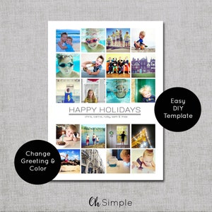 Photo Holiday Card Template,  20 Photo Collage Christmas Card Template
