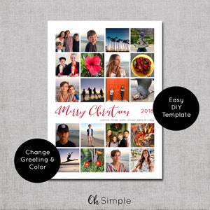 DIY Christmas Card Template,  Photo Collage Christmas Card Template