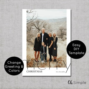 Minimalist Christmas Card Template, DIY Modern Holiday Photo Card Template