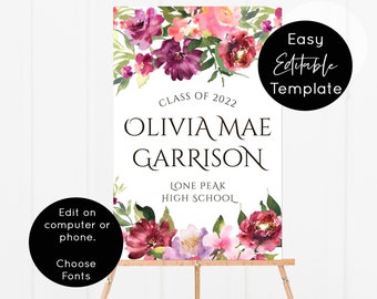 Feminine Graduation Sign Template, Grad Party Poster Board for Girls DIY Canva