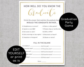 Editable Graduation Party Games Instant Download, Custom Graduation Party Decorations, How Well Do You Know the Graduate Printable