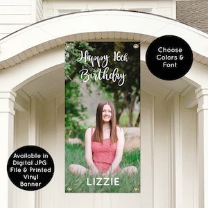 Birthday Banner, Custom Birthday Yard Flag, Welcome Birthday Party Banner, Photo Birthday Door Signs