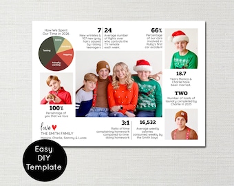 Funny Christmas Photo Card Template:  Year in Review (Editable Canva)