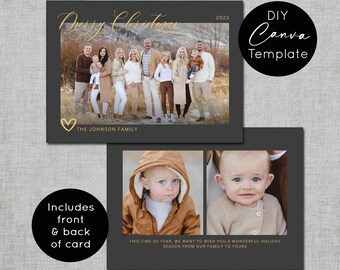 Merry Christmas Card Canva Template, DIY Modern Holiday Photo Card Template