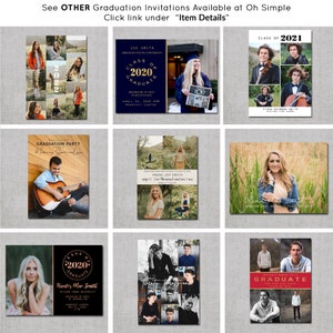 May include: A collage of graduation invitations with different designs and layouts. The invitations feature photos of graduates, graduation dates, and school names. Some invitations have a collage of photos, while others have a single photo. The invitations are in various colors, including red, blue, green, and gold.