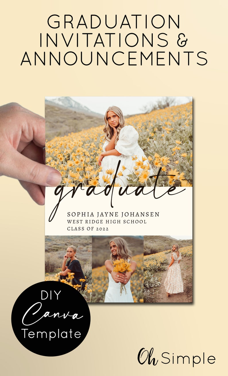 Graduation Invitations Canva Template, Modern Grad Party Invite, Senior Photo Announcements image 9