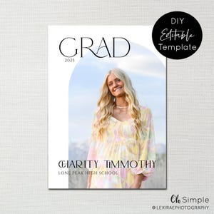 Grad Announcement Template for Girls Photo Graduation Party Invitation Commencement Invites Template DIY