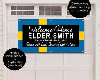 Estandarte de bienvenida para misioneros: Élder, hermana o persona mayor de la Iglesia SUD (archivo digital o impreso)