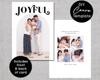 Contemporary Christmas Card Template with Arch, Minimalist Holiday Photo Card Template