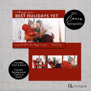 Christmas card temple in canva for family Holiday Cards. Includes front and back of card. Easy to edit and personalize. Personalize greeting, add your own photos, change fonts and colors.