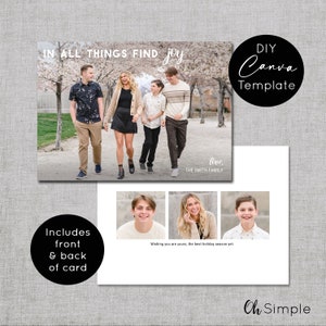 Modern Christmas Card Template,  Holiday Photo Card Template, In all Things Find Joy