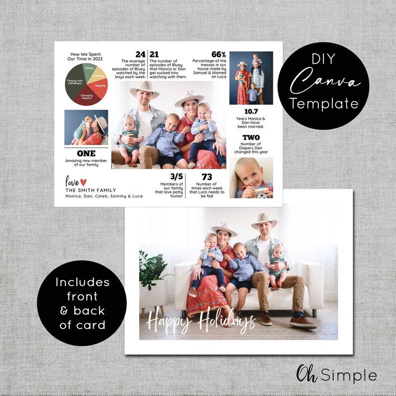 Funny Year in Review Christmas Card TEMPLATE, Holiday Card Newsletter Template Editable in Canva, Infographic Holiday Card image 10