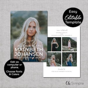 Modern Graduation Invite Canva Template, Grad Party Invite Multiple Photos, College Plan Announcement