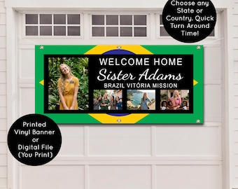 Banner misional con foto de bienvenida: Élder/Hermana SUD (letrero de vinilo o archivo digital)