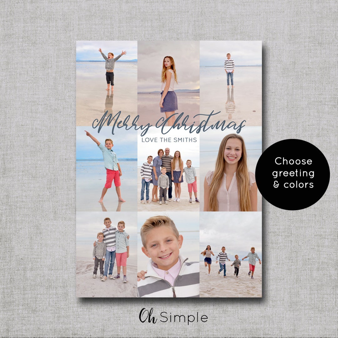 Photo Collage Holiday Cards, Printable Photo Christmas Cards, Simple Christmas Cards ...