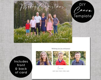 Merry Christmas Script Card Template,  Holiday Photo Card Template, In all Things Find Joy