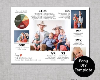 Funny Year in Review Christmas Card TEMPLATE,  Holiday Card Newsletter Template Editable in Canva, Infographic Holiday Card