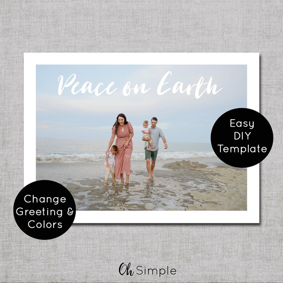 Peace on Earth Christmas Card Template Photo Holiday Card | Etsy