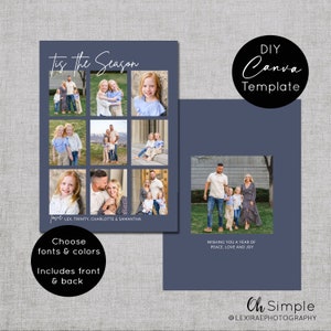 Photo Christmas Card Template,  Multi Photo Collage Holiday Card Template for Canva