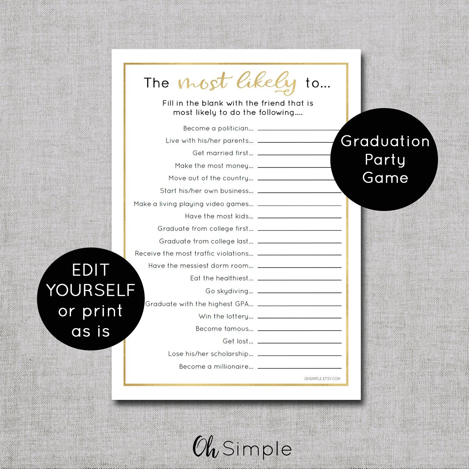 graduation party games funny graduation party game editable etsy