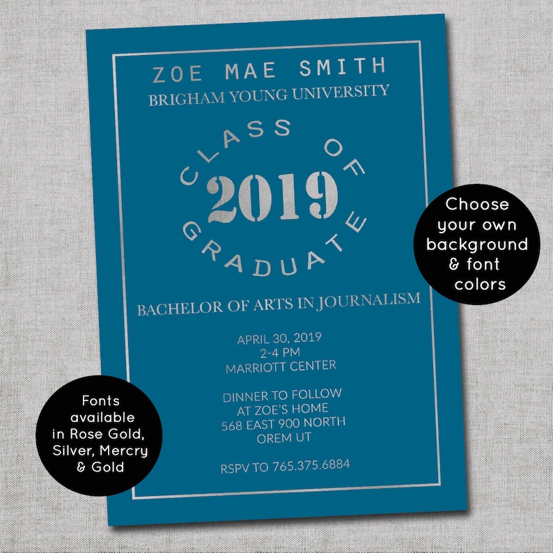 College Graduation Invitations without Photo Graduation Etsy