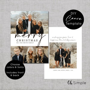Photo Christmas Script Card Template,  Holiday Photo Card Template Canva Template Instant download