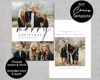 Photo Christmas Script Card Template,  Holiday Photo Card Template Canva Template Instant download