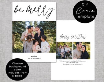 DIY Modern Christmas Card Template, Be Merry Photo Holiday Card Template