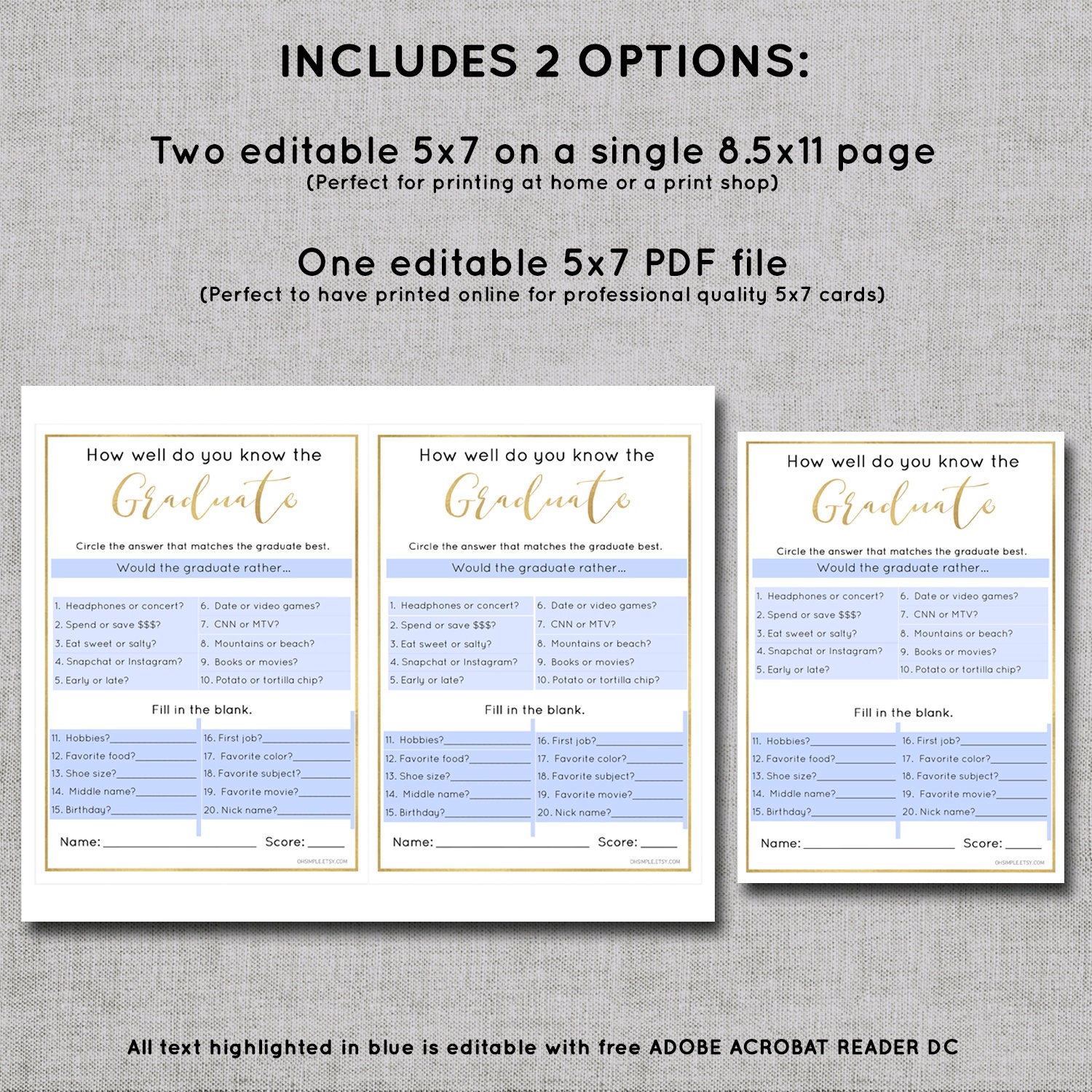 editable graduation party games digital download custom etsy