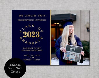 University Graduation Invitations - Custom Colors and Photos, Two-Sided Cards