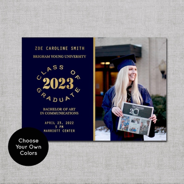University Graduation Invitations - Custom Colors and Photos, Two-Sided Cards