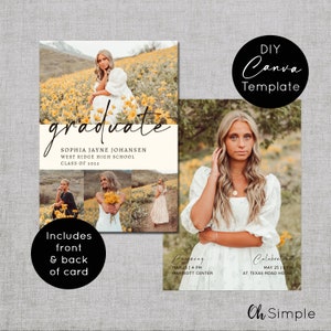 Graduation Invitations Canva Template, Modern Grad Party Invite, Senior Photo Announcements image 1