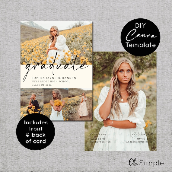 Graduation Invitations Canva Template Modern Grad Party Etsy
