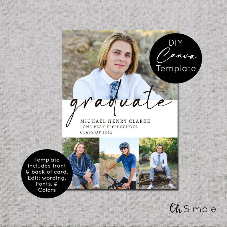 Graduation Invitations Canva Template, Modern Grad Party Invite, Senior Photo Announcements image 6