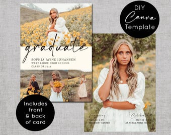 Graduation Announcement Template: Editable Photo Invite - Canva Download