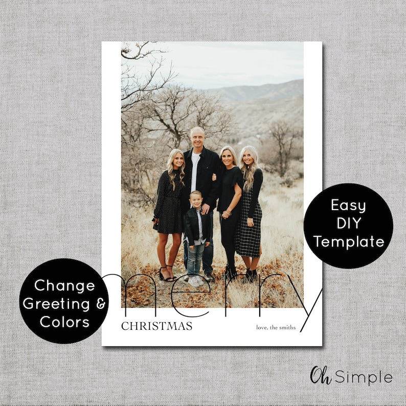 Minimalist Christmas Card Template, DIY Modern Holiday Photo Card Template 