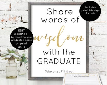 Words of Wisdom for the Graduate Printable, Class of 2024 Graduation Party Decorations Digital Download, Advice for the Graduate, Sign