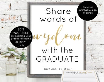 Words of Wisdom for the Graduate Printable, Class of 2026 Graduation Party Decorations Digital Download, Advice for the Graduate, Sign