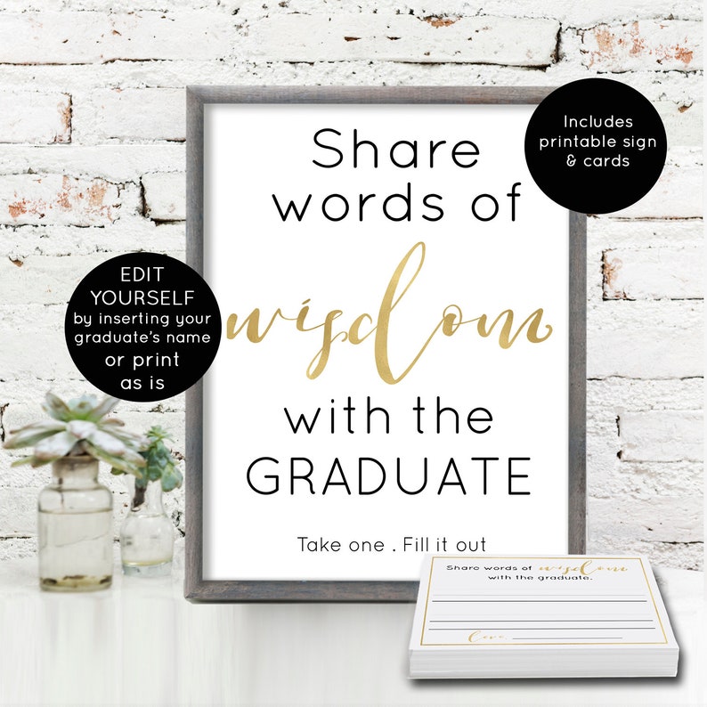 Words of Wisdom for the Graduate Printable, Class of 2022 Graduation Party Decorations Digital Download, Advice for the Graduate, Sign 